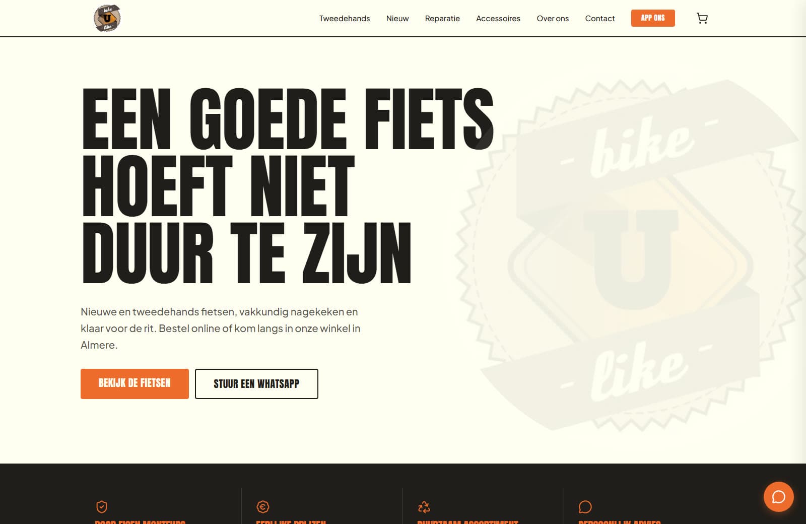 Homepage van de website voor Bike U Like op een laptop