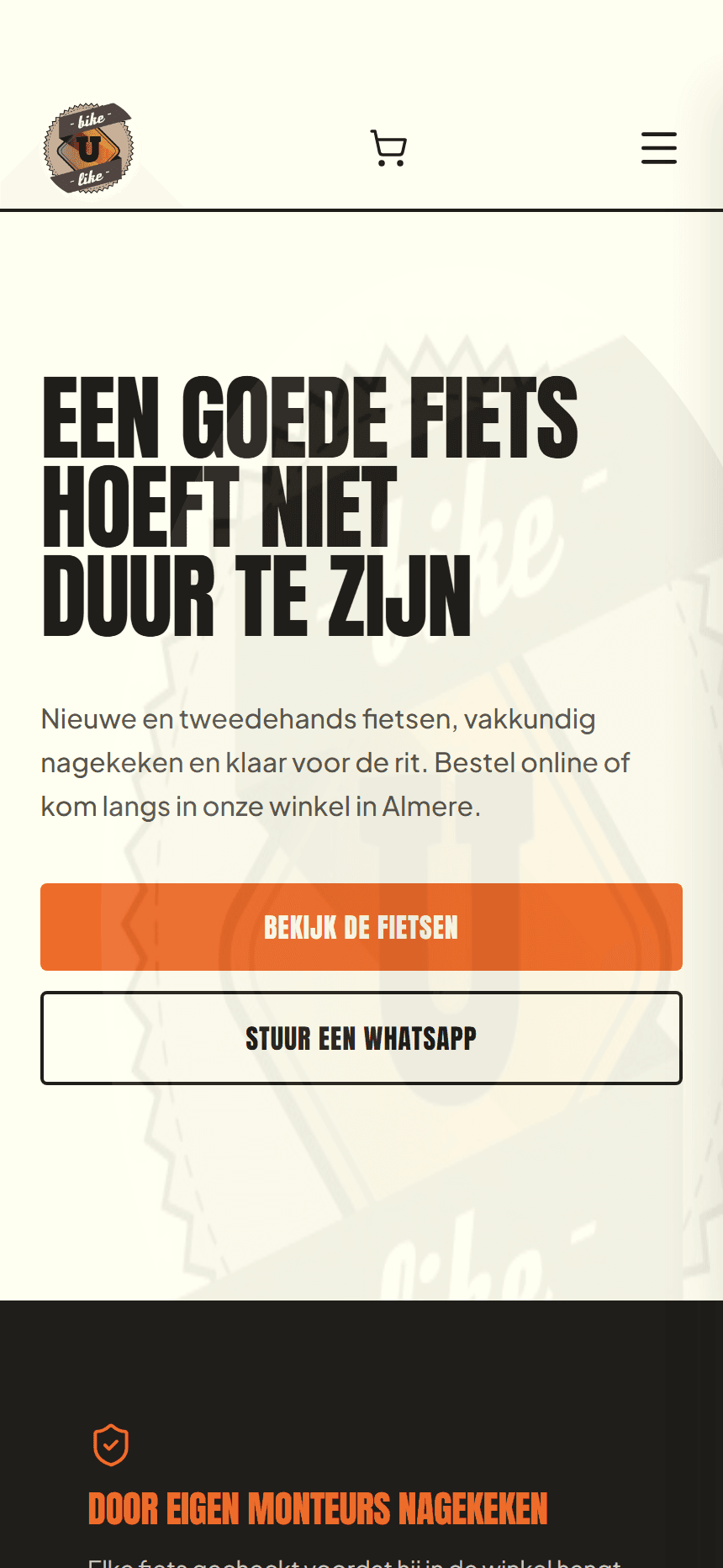 Mobiele weergave van de website voor Bike U Like