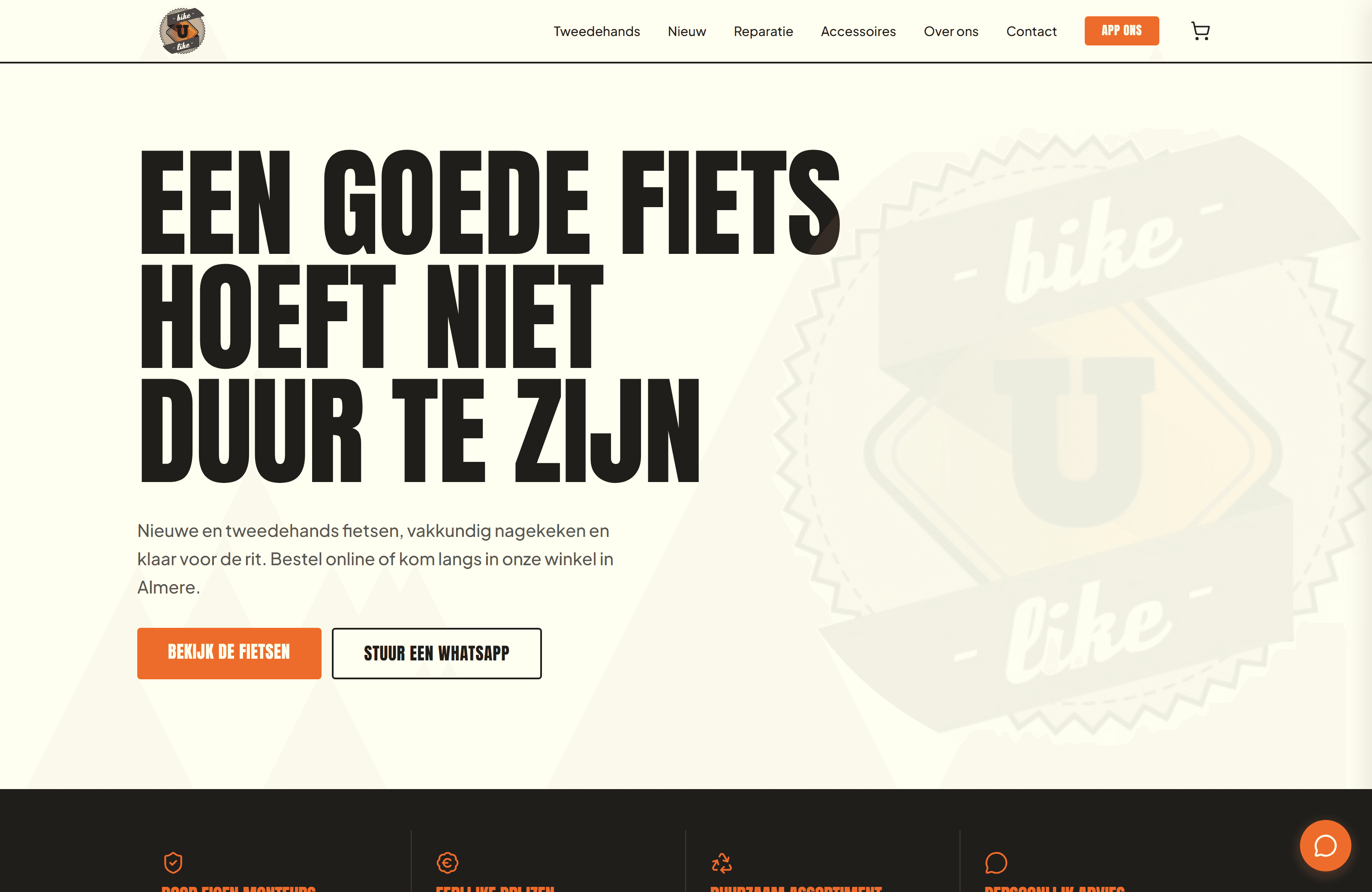 Homepage van Bike U Like op een laptop, gebouwd door Flowigo