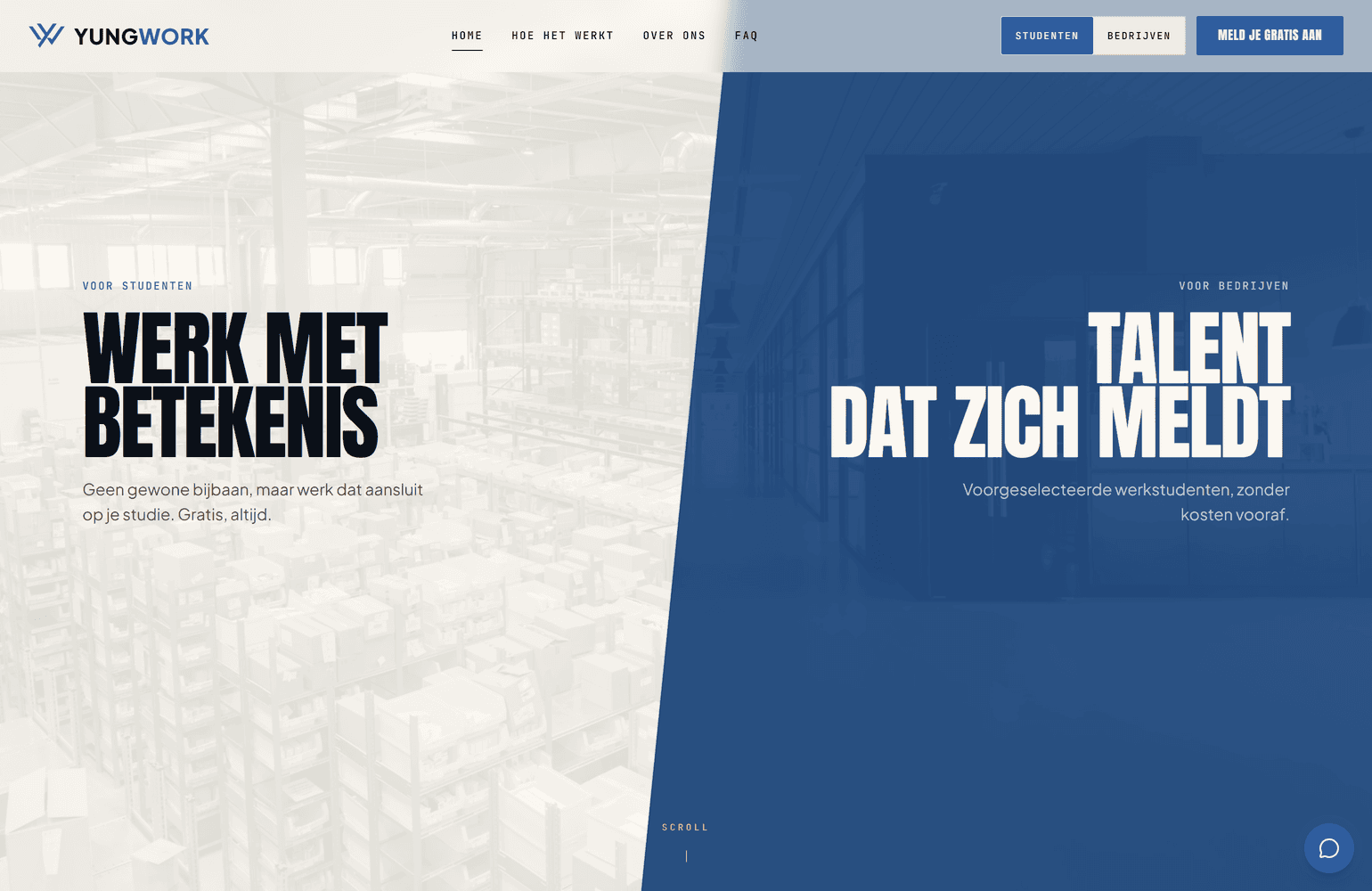 Website die Flowigo bouwde voor YungWork, bijbanenplatform